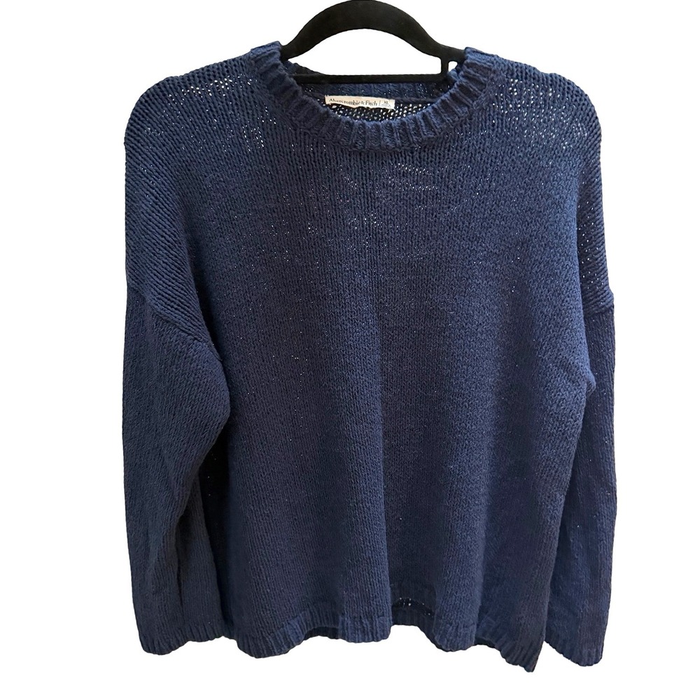 Abercrombie & Fitch Womens XL Navy Blue Open Knit Cotton Blend Pullover Sweater